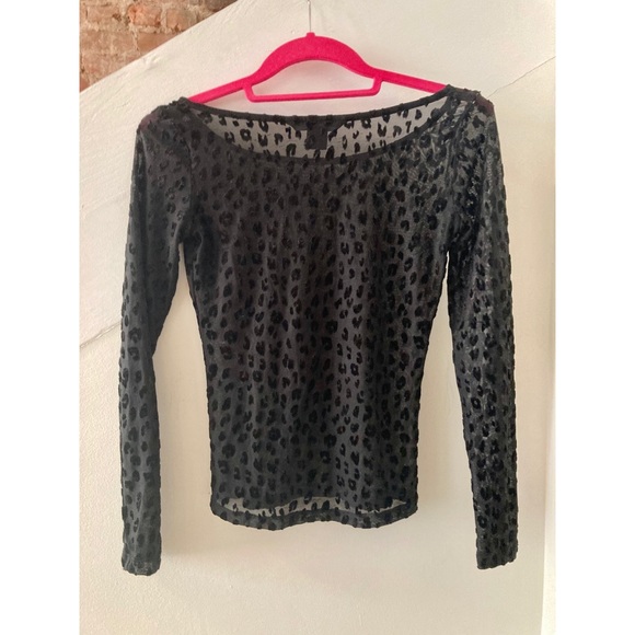 French Connection Black Leopard Burnout Blouse - Picture 2 of 3